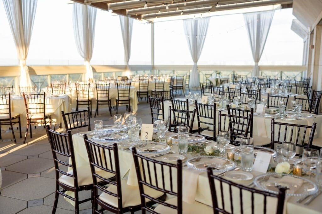 garden-style centerpiece at The Peachtree Club rooftop wedding Atlanta